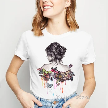 Letní top žena bílé tričko akvarel motýli print tshirt ženy vintage tričko camisas mujer tričko femme trička