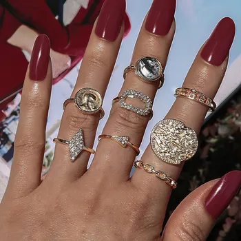 Bohemian Gold Panny Marie Kole Kunckle Midi Ring Set pro Ženy Krystal Geometrické Šperky Anillo