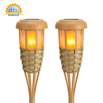 2021 Nové 40 LED Ostrovní Solární Pochodeň Světla Ruční Bamboo Mimo Plamen Osvětlení Vodotěsné pro Cestu Zahrada Venkovní Dekorace