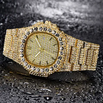 Zářivý Diamant Zdobí Člověka Oceli náramkové Hodinky Luxusní Módní Klasické Značkové Náramkové hodinky Značky Zlaté Pánské Quartz Hodinky
