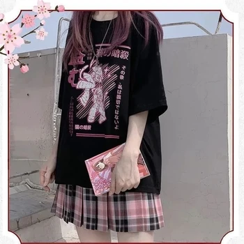 QWEEK Egirl Anime Grafické T Košile Ženy 2021 Goth Alt Oblečení Estetické Letní Krátký Rukáv Topy Balck Streetwear Tričko