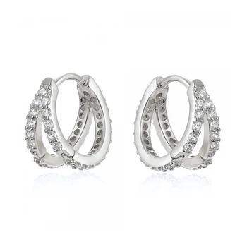 925 Stříbrné Ucho, Spona Dvojitá Vrstva Hoop Náušnice pro Ženy Minimalistický CZ Crystal Náušnice Módní Každodenní Šperky Dárek