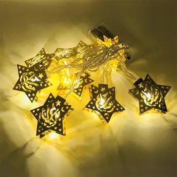 2021 Muslimském Blízkém Východě Eid al-Fitr LED Světlo String Iron Art House Palace Moon Star String Světla Ramadánu Osvětlení Dekorace