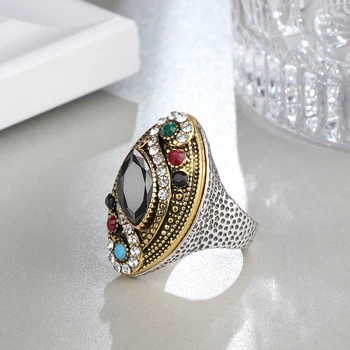Wbmqda Luxusní Dubaj Zlatý Velký Prsten Mozaika Barevné Crystal Snubní Prsteny Pro Ženy Boho Vintage Prohlášení Šperky Velkoobchod