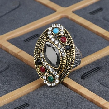 Wbmqda Luxusní Dubaj Zlatý Velký Prsten Mozaika Barevné Crystal Snubní Prsteny Pro Ženy Boho Vintage Prohlášení Šperky Velkoobchod