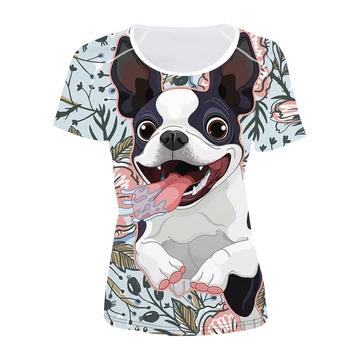 NOISYDESIGNS Ženy t-shirt Příležitostné Letní 3D Boston Teriér Tričko Kawaii Legrační Oblečení Dámské Topy Trička Dívky Módní 2021