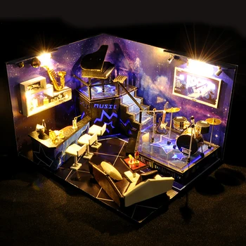 DIY Hut Doll House Hračky Sada s Krytem proti Prachu, ruční práce Ruční Montáž Modelu Nábytek 3D Dřevěné Miniaturní Domeček pro panenky Děti Hračky