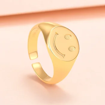 2021 Nové Módní Zakalit Zdarma Zlaté Barvy Mědi Smajlíka Prsteny Roztomilé Pozitivní Úsměv Nastavitelný Otevření Prsten Pro Ženy Šperky