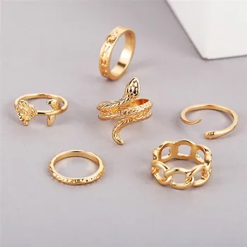 Modyle Vintage Zlatý Had, Prsteny Pro Ženy Módní Stříbrné Barvy, Geometrické Cross Rose Měsíc Řetězce Kroužky 2021 NOVÉ Šperky Dárek