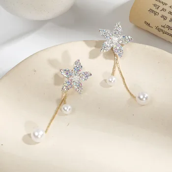 Pinkdudu Nové Módní Luxusní Lesklý Vícebarevná Crystal Náušnice, Dlouhý Zlatý Řetěz Pearl Květinové Náušnice Šperky pro Ženy OG146