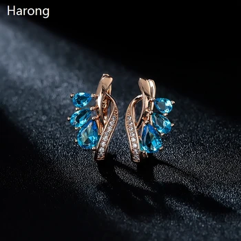 Luxusní Geometrické Modrý Zirkon Crystal Náušnice Vysoké Kvality AAA Přírodní Kámen, Kovové Náušnice Pro Ženy, Svatební Party Šperky