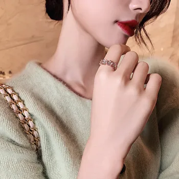 VC-53 korejský styl light luxury diamond-hustě květ otevřený kroužek ženské módní osobnosti doplňky módní šperky