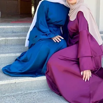 Ramadán Eid Mubarak Muslimské Módní Satén Šaty Pro Ženy, Dubaj, Turecko Islámu, Hidžáb Šaty Vestidos Plášť