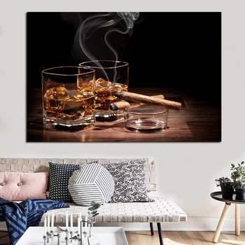Módní Moderní Nástěnné Plátno Plakát, Obraz, Whisky, Víno Ledové Kostky Visí Obraz Pro Obývací Pokoj Office Home Dekor