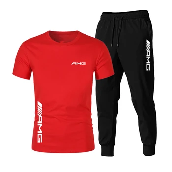 2021 Nové Letní Módní Volný čas Značky Mužů je připraveno Sportovní oblečení, teplákové soupravy Mužské Streetwear Krátké Rukávy T Tričko Kalhoty 2 ks Set