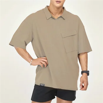 Nové Bavlněné Pánské T-shirt Krátký rukáv Muži Letní Volné pevné tričko pro muže Kolem Krku Top Hip Hop Male Plus Velikosti polo Tričko