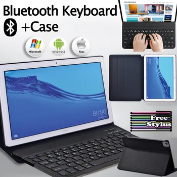 Tablet Pouzdro pro Huawei MediaPad T5 10 10.1 Palcový Vysoce Kvalitní Skládací Stojan Pouzdro + Přenosný Bluetooth Klávesnice + Pero