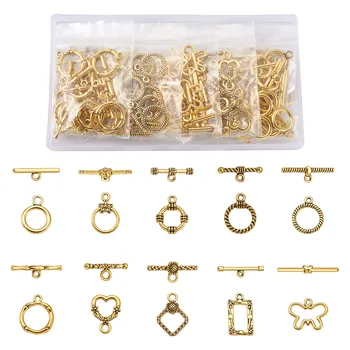 1 Box Vícebarevná 304 z Nerezové Oceli & Tibetský Styl Slitiny Ring zapnout Cvočky Pro DIY Náramek, Náhrdelník Šperky Zjištění
