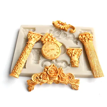 Roman sloup hodiny tvar silikonové formy DIY fondant, hlína, sádra, pryskyřice formy, ornament doplňky, pečení nádobí