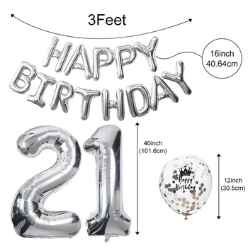 Silver Téma 21 Happy Birthday Fólie Balóny Banner 21. Narozeniny, Party Dekorace pro Dospělé Hvězdičkový Ballon Latex Konfety, Balón Set