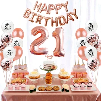 Silver Téma 21 Happy Birthday Fólie Balóny Banner 21. Narozeniny, Party Dekorace pro Dospělé Hvězdičkový Ballon Latex Konfety, Balón Set