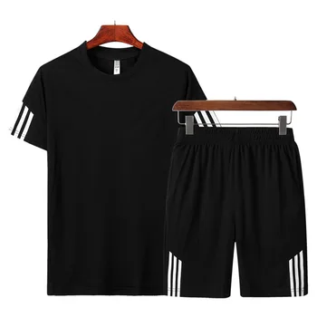 2021 nové pánské sportovní oblek běží jogging, fotbal, tělocvična, fitness, prodyšný módní slim T-košile + šortky 2-dílná sada