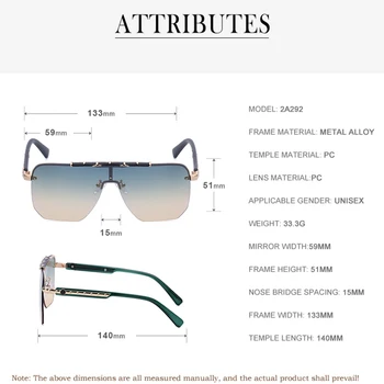Nadrozměrné sluneční Brýle bez Obrouček Muži 2021 Luxusní Značky Náměstí Sluneční Brýle Pro Ženy S Box jednodílný Brýle Zonnebril Dames