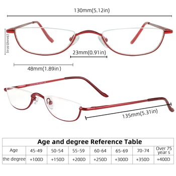 2pscMEESHOW Brýle na Čtení pro Ženy, Půl Rim Pohodlí Jaře Závěsy pro Muže kov presbyopie stylové brýle +1.75 +2.25 +3.5
