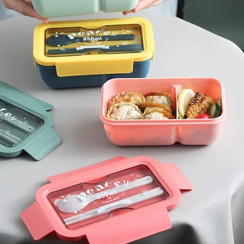 Zdravý Oběd Box Bento Boxy S Příbory, Mikrovlnná Trouba, Nádobí Ekologické Plastové Jídlo Kontejner Pro Piknik, Školy, Domácí Použití