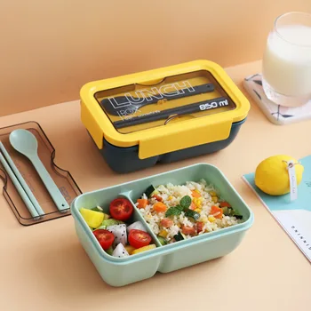 Zdravý Oběd Box Bento Boxy S Příbory, Mikrovlnná Trouba, Nádobí Ekologické Plastové Jídlo Kontejner Pro Piknik, Školy, Domácí Použití
