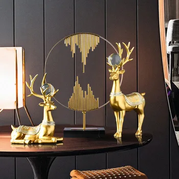 Nordic Styl Zlatý Luxusní Křišťálové Koule Elk Ozdoby Moderní Řezbářské Umění Obývací Pokoj Domácí Dekorace Pryskyřice Figurka Řemesla