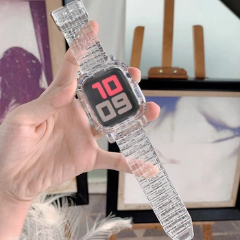 Pouzdro+Popruh pro Apple Watch Band 44 mm 40 mm Měkké Transparentní Silikonové correa iwatch kapela 42mm 38mm apple watch série 6 se 5 4 3