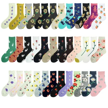 Kreativní Harajuku Osobnosti Módní Ženy Ponožky College Styl Vysoce Kvalitní Neformální Květiny Kreslený Candy Barvy Dárek Ponožky