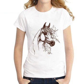 Abstraktní Koně Grafické T Košili, Zábavné Retro Top Dámské Tričko O-Krk Krátký Rukáv tričko Dámské 2021 Letní tričko Hipster tričko
