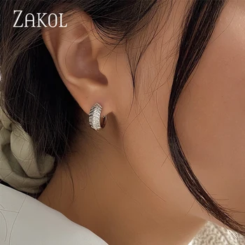 ZAKOL korejský Temperament AAA Zirkony Hoops Náušnice pro Ženy, Ženský Kruh Ušní Spony Náušnice Šperky FZPE37