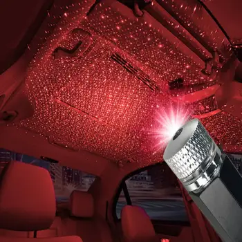 Červené USB Auto Atmosféru Světla, Auto Dekorace Interiéru Star Stropní Projekce Světlo Auto Světlo, Bling Auto Přívěsek Příslušenstv