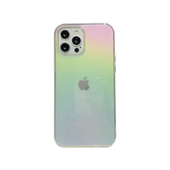 100ks 2 V 1 akrylové, Nárazuvzdorné pouzdro pro iphone 12 pro max Transparentní gradientu barevné laserové mobilní telefon Aurora Zadní kryt