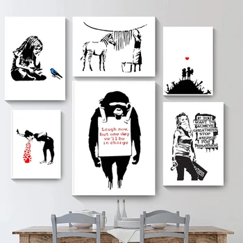 Zvracet Krev Orangutan, Zebra Banksy Černá a Bílá Graffiti Umění Plakátu Abstraktní Moderní Nábytek, Dekorativní Nástěnné Malby