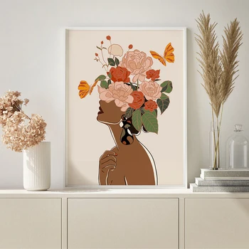 Dívky a Květiny Motýl Malířské Plátno Módní Zdravé Pleti Dívka Plakát a Tisk Moderní Umění Zdi Obrázky Domova