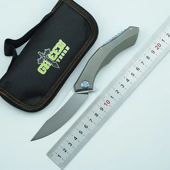 Zelené trn Flipper skládací nůž D2 oceli, slitiny titanu rukojeť venkovní táboření, přežití kuchyň ovoce nůž EDC nástroj nůž