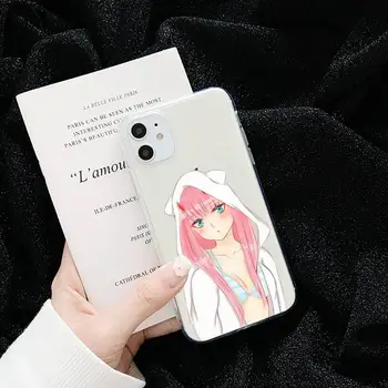 Sexy anime dívka, Dva nula krásné Růžové Transparentní Telefon Případy pro iPhone 6 7 8 11 12 s mini pro X XS XR MAX Plus shell funda