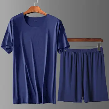 Příležitostné letní Sportovní Domů Nosit Plus Velikost Pánské Ice Silk Seamless-Krátký rukáv Oblek Kolem Krku dvoudílné Pyžamo
