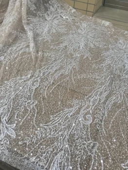Kvalitní ZH-59885 vyšívaný Tyl Krajky Tkanina pro svatební šaty s korálky francouzské Net Krajky Tkanina