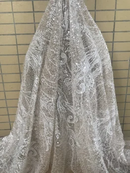 Kvalitní ZH-59885 vyšívaný Tyl Krajky Tkanina pro svatební šaty s korálky francouzské Net Krajky Tkanina