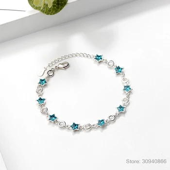 Nový Příchod Módní Atmosféru Flash 925 Sterling Silver Šperky Modrá pěticípá Hvězda Crystal Sladké Náramky SB156