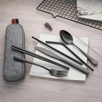 Z nerezové Oceli Přenosné nádobí 304 z nerezové oceli slámy nůž, vidlička, lžíce, hůlky kombinace nastavení titan pokovování