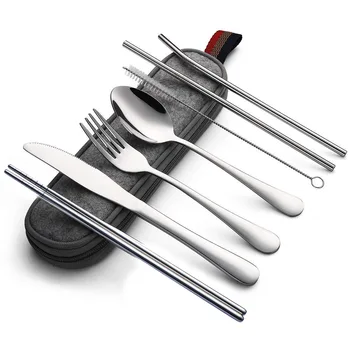Z nerezové Oceli Přenosné nádobí 304 z nerezové oceli slámy nůž, vidlička, lžíce, hůlky kombinace nastavení titan pokovování