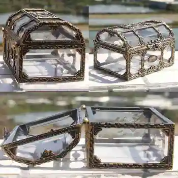 1KS Crystal Gem Šperky Box Transparentní Pirátský Poklad Box Úložný Organizér Hrudní Box Poklad Pro Šperky Box