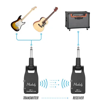 Muslady 2.4 G Bezdrátová Kytara Systém Vysílač A Přijímač 30M Rozsahu Převodovky pro Elektrická Kytara, Bass Dobíjecí Baterie