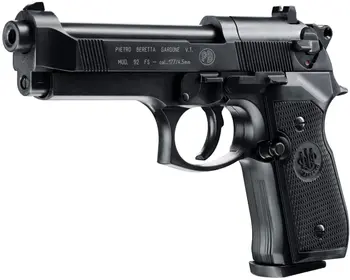 Beretta M92FS Blowback vzduchová Pistole s 5x12 CO2 Tanky a Balení 500ct Vést Pelety Svazku (Černá+Mag+Příslušenství) Kovové stěny znamení